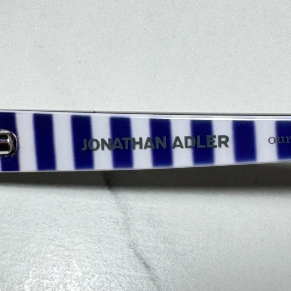 Jonathan Adler Burgundy Rectangular Eyeglass Frames Blue White Stripe 53-17-135